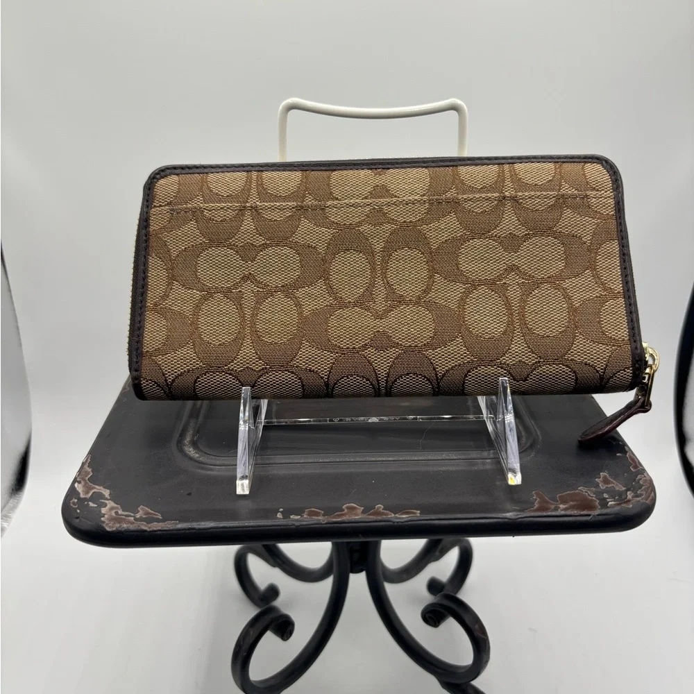 Coach Brown and Tan Signature Zip Wallet - Picture 6 of 13